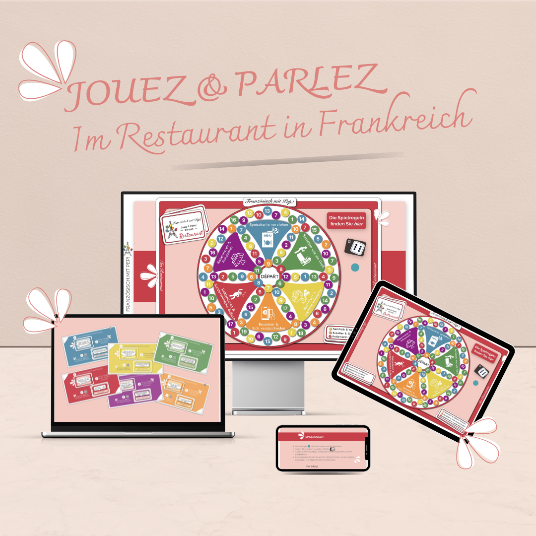 Das Bild zeigt die Spielpläne Einkaufen und unterwegs in Frankreich zusammen