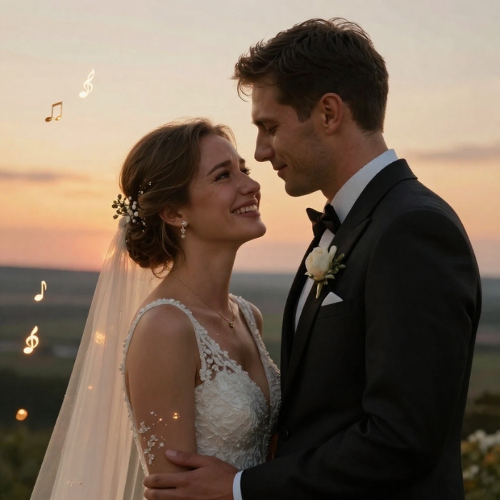 ein personalisierter Song wird als Geschenk bei einer Hochzeit abgespielt