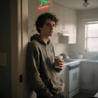 Simon, Leos zweiter Mitbewohner. Ein junger Mann mit Einmal-Kaffebecher und skeptischem Gesichtsausdruck. Er steht für Rationalität und hinterfragt Leos Obsession.